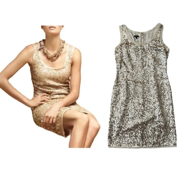 Talbots 100% Silk Champagne Sequined Embellished Dress Size 6 - Picture 1 of 13